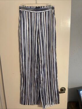 Zara Basic silk dress slacks - blue, white & brown striped